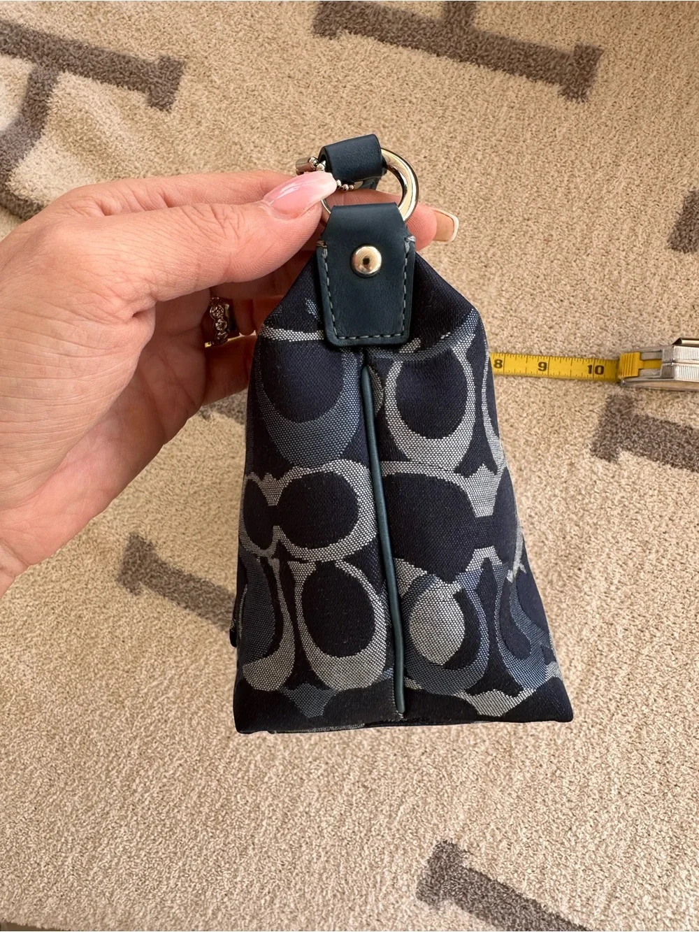 Coach Navy and Light Gray Signature Jacquard Wristlet